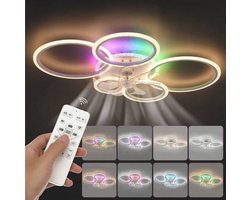 5 Ring Ventilator | Moderne Ringen LED Ventilator | Smart Lamp | RGB| Bedienbaar Met Afstandsbediening & APP | 12 Kleuren | Moderne Ventilator Licht