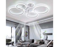 5 Ringen Plafondventilator - Wit - 6 Snelheden - Dimbaar Met Afstandsbediening en APP - Moderne Cirkel Ventilator Licht