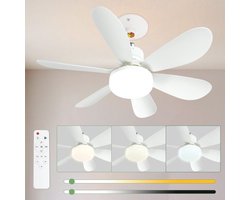 52 Cm Stille Plafondventilator met Licht en Afstandsbediening, 40 W Plafondventilatorlamp met E27 - Steker, Woonkamer, 3 Snelheden, 6 Bladen