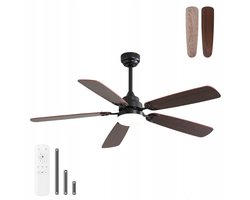 52 inch Plafondventilator met Dimbaar LED Licht & Afstandsbediening - Mat Zwart met 5 Bladen | Stille DC Motor met 6 Snelheden & Reversibel (Zomer/Winter) - Incl. 3 Verlengstangen