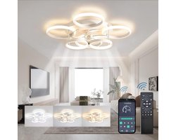 6 Cirkel Plafondventilator - Wit - 6 Snelheden - Dimbaar Met Afstandsbediening en APP - Moderne Smart Lamp Ventilator