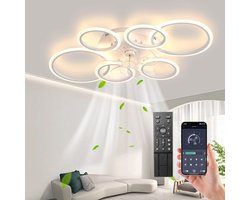 6 Ring Ventilator | Moderne Ringen LED Ventilator | Smart Lamp | 110 cm | Wit | Bedienbaar Met Afstandsbediening & APP | Kroonluchter | Moderne Ventilator Licht