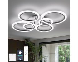 6 Ringen Plafondlamp - Zwart - Smart lamp - Dimbaar Met Afstandsbediening & APP - Moderne Ringen Lamp - Kroonluchter