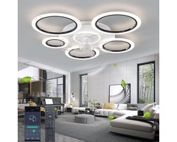 6 Ringen Plafondventilator - Zwart - 6 Snelheden - Dimbaar Met Afstandsbediening en APP - Moderne Cirkel Ventilator Licht