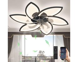 6 Sterren Plafondlamp Met Ventilator - Zwart - Met Afstandsbediening - Smart lamp - Dimbaar Met App - 6 Standen Ventilator - Woonkamerlamp - Moderne lamp - Plafoniere
