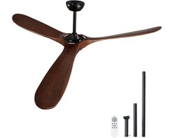 72 Inch Plafondventilator, Zonder Licht, Afstandsbediening met 6 Snelheden, 3 Houten Bladen, Omkeerbare Gelijkstroommotor, Moderne, Inbouwbare Buitenventilator voor Slaapkamer, Woonkamer en Terras, Binnen/Buiten