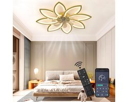 8 Bloem Ventilator Lamp - Moderne Plafondlamp Ventilator - 6 Standen - Goud - Dimbaar - Plafondventilator