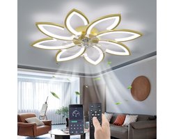 8 Sterren Plafondlamp Met Ventilator - Goud - Met Afstandsbediening - Smart lamp - Dimbaar Met App - 6 Standen Ventilator - Woonkamerlamp - Moderne lamp - Plafoniere
