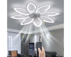 8 Sterren Plafondlamp Met Ventilator - Wit - Met Afstandsbediening - Smart lamp - Dimbaar Met App - 6 Standen Ventilator - Woonkamerlamp - Moderne lamp - Plafoniere