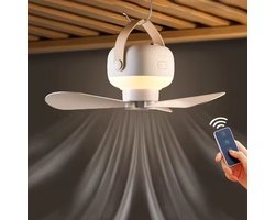 Accu Plafondventilator - Ventilator Lamp Accu - Draagbare Ventilator Lamp - USB-C - Camping verkoeling - Tent Verlichting - Tent Verkoeling - Ventilator Ophangen - Lamp Warm Wit - Accu Ventilator met Afstandsbediening