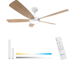 Aigostar 104EI - Stille Plafondventilator met Verlichting - Ø 132cm - Plafondlamp met ventilator - Afstandsbediening- 6 Snelheden - Timer - Zomer/Winter functie - Wit - WIND LARGE