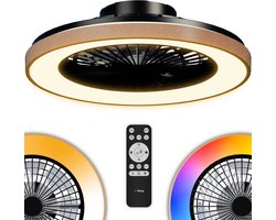 Airking Plafondventilator - Stille Ventilator met Lamp en Afstandsbediening - LED 40W Dimbaar - 3000K-6500K - Zomer en Winterstand Hout