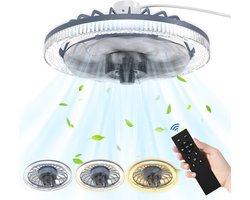 Aufun 60W LED-Plafondventilator E27 - Stille Werking met 4 Snelheden, Dimbare & Afstandsbediening - Moderne Hanglamp voor Woonkamer (Zwart, 31cm)