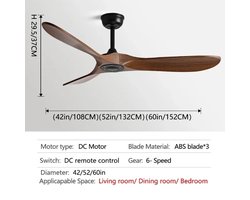 Bovista Plafondventilator - Met Verlichting - Plafond Ventilator - Met Lamp - Plafonniere Met Ventilator - Zwart/Hout - 150cm