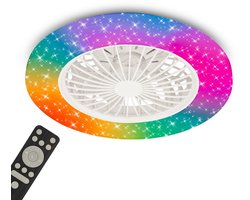 Briloner TUULETIN A - Plafond ventilator - 3890016 - 5 snelheden - RGB en CCT lichtkleuren instelbaar - Afstandsbediening - Sterren decor - Dimbaar - Ø48.5 x 14 cm - Wit