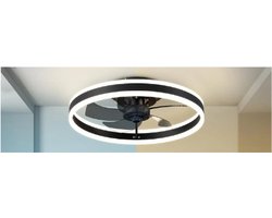 Collox Plafondventilator - Lamp - 3 kleuren LED verlichting - Dimbaar - Bediening met App afstandsbediening - 6 windsnelheden - 50 x 50 x 14 cm - Zwart