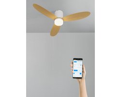 CREATE - 40W stille plafondventilator Ø132 cm - Wit / Licht hout - Met licht - WIFI + Afstandsbediening - WIND LITE