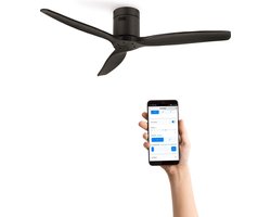 CREATE - Plafondventilator 40W geluidloos Ø132 cm - Met Wifi - Met Afstandsbediening - 6 Snelheden - Timer - Zomer/Winter functie - Zwart - WIND CALM