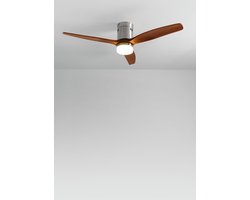 CREATE - Plafondventilator 40W silent 100% hout (Ø132cm) (ruimtes 10m²-25m²) - Nikkel / Donker hout - Met licht - Afstandsbediening - WIND CALM NATURAL WOOD