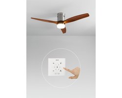 CREATE - Plafondventilator 40W silent 100% hout (Ø132cm) (ruimtes 10m²-25m²) - Nikkel / Donker hout - Met licht - Controller voor wandmontage + afstandsbediening- WIND CALM NATURAL WOOD