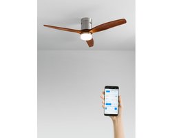 CREATE - Plafondventilator 40W silent 100% hout (Ø132cm) (ruimtes 10m²-25m²) - Nikkel / Donker hout - Met licht - WIFI + Afstandsbediening - WIND CALM NATURAL WOOD