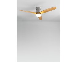 CREATE - Plafondventilator 40W silent 100% hout (Ø132cm) (ruimtes 10m²-25m²) - Nikkel / Licht hout - Met licht - Afstandsbediening - WIND CALM NATURAL WOOD
