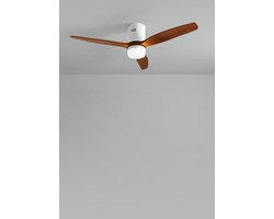 CREATE - Plafondventilator 40W silent 100% hout (Ø132cm) (ruimtes 10m²-25m²) - Wit / Donker hout - Met licht - Afstandsbediening - WIND CALM NATURAL WOOD