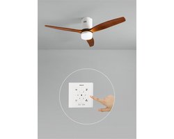 CREATE - Plafondventilator 40W silent 100% hout (Ø132cm) (ruimtes 10m²-25m²) - Wit / Donker hout - Met licht - Controller voor wandmontage + afstandsbediening - WIND CALM NATURAL WOOD
