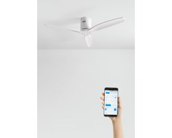 CREATE - Plafondventilator 40W silent 100% hout (Ø132cm) (ruimtes 10m²-25m²) - Wit - Geen licht - WIFI + Afstandsbediening - WIND CALM NATURAL WOOD
