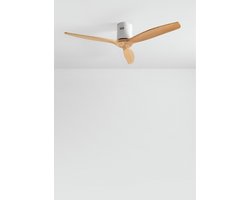 CREATE - Plafondventilator 40W silent 100% hout (Ø132cm) (ruimtes 10m²-25m²) - Wit / Licht hout - Geen licht - Afstandsbediening - WIND CALM NATURAL WOOD