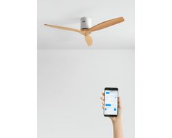 CREATE - Plafondventilator 40W silent 100% hout (Ø132cm) (ruimtes 10m²-25m²) - Wit / Licht hout - Geen licht - WIFI + Afstandsbediening - WIND CALM NATURAL WOOD