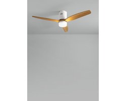 CREATE - Plafondventilator 40W silent 100% hout (Ø132cm) (ruimtes 10m²-25m²) - Wit / Licht hout- Met licht - Afstandsbediening - WIND CALM NATURAL WOOD