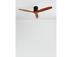 CREATE - Plafondventilator 40W silent 100% hout (Ø132cm) (ruimtes 10m²-25m²) - Zwart / Donker hout - Geen licht - Afstandsbediening - WIND CALM NATURAL WOOD