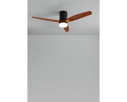 CREATE - Plafondventilator 40W silent 100% hout (Ø132cm) (ruimtes 10m²-25m²) - Zwart / Donker hout - Met licht - Afstandsbediening - WIND CALM NATURAL WOOD