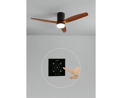 CREATE - Plafondventilator 40W silent 100% hout (Ø132cm) (ruimtes 10m²-25m²) - Zwart / Donker hout - Met licht - Controller voor wandmontage + afstandsbediening - WIND CALM NATURAL WOOD