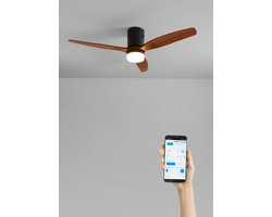 CREATE - Plafondventilator 40W silent 100% hout (Ø132cm) (ruimtes 10m²-25m²) - Zwart / Donker hout - Met licht - WIFI + Afstandsbediening - WIND CALM NATURAL WOOD