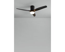 CREATE - Plafondventilator 40W silent 100% hout (Ø132cm) (ruimtes 10m²-25m²) - Zwart - Met licht - Afstandsbediening - WIND CALM NATURAL WOOD