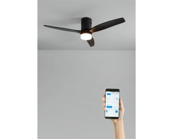 CREATE - Plafondventilator 40W silent 100% hout (Ø132cm) (ruimtes 10m²-25m²) - Zwart - Met licht - WIFI + Afstandsbediening - WIND CALM NATURAL WOOD