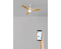 CREATE - Plafondventilator 40W silent 100% hout - Wit / Licht hout - Ø112cm - Met licht - WIFI + Afstandsbediening - WIND STYLANCE