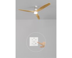 CREATE - Plafondventilator 40W silent 100% hout - Wit / Licht hout - Ø152cm - Met licht - Controller voor wandmontage + afstandsbediening - WIND STYLANCE