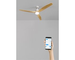 CREATE - Plafondventilator 40W silent 100% hout - Wit / Licht hout - Ø152cm - Met licht - WIFI + Afstandsbediening - WIND STYLANCE