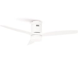 CREATE - Plafondventilator 40W silent Ø132 cm 100% hout - Met Verlichting drie temperaturen - Met Afstandsbediening - 6 Snelheden - Timer - Zomer/Winter functie - Wit - WIND CALM LINE