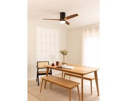 CREATE - Plafondventilator 40W silent Ø132 cm ABS - Met Verlichting drie temperaturen - Met Wandregelaar - Met Afstandsbediening - 6 Snelheden - Timer - Zomer/Winter functie - Donker Hout - WIND CALM