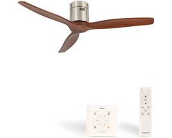 CREATE - Plafondventilator 40W silent Ø132 cm - Controller voor wandmontage - afstandsbediening - Niquel Donker Hout- WIND CALM