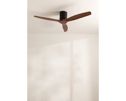 CREATE - Plafondventilator 40W silent Ø132 cm - Controller voor wandmontage - afstandsbediening - Zwart Donker Hout- WIND CALM