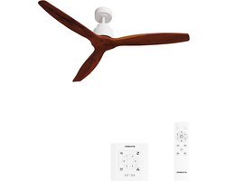 CREATE - Plafondventilator 40W silent Ø132 cm - Geen licht en afstandsbediening - Wit, Donker hout - WIND STYLANCE