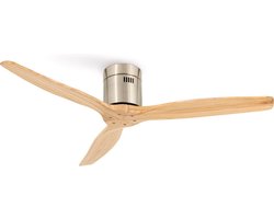 CREATE - Plafondventilator 40W silent Ø132 cm - Met Afstandsbediening - 6 Snelheden - Timer - Zomer/Winter functie - Níkkel - WIND CALM