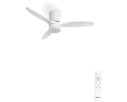 CREATE - Plafondventilator 40W silent Ø132 cm - Met Verlichting drie temperaturen 100% hout - Met Wifi - Met Afstandsbediening - 6 Snelheden - Timer - Zomer/Winter functie - Wit - WIND CALM LINE
