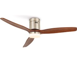 CREATE - Plafondventilator 40W silent Ø132 cm - Met Verlichting drie temperaturen - Met Afstandsbediening - 6 Snelheden - Timer - Zomer/Winter functie - Níkkel - WIND CALM