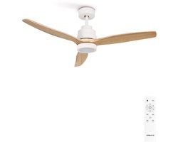 CREATE - Plafondventilator 40W silent Ø132 cm - Met Verlichting drie temperaturen - Met Afstandsbediening - 6 Snelheden - Timer - Zomer/Winter functie - Wit - WIND STYLANCE